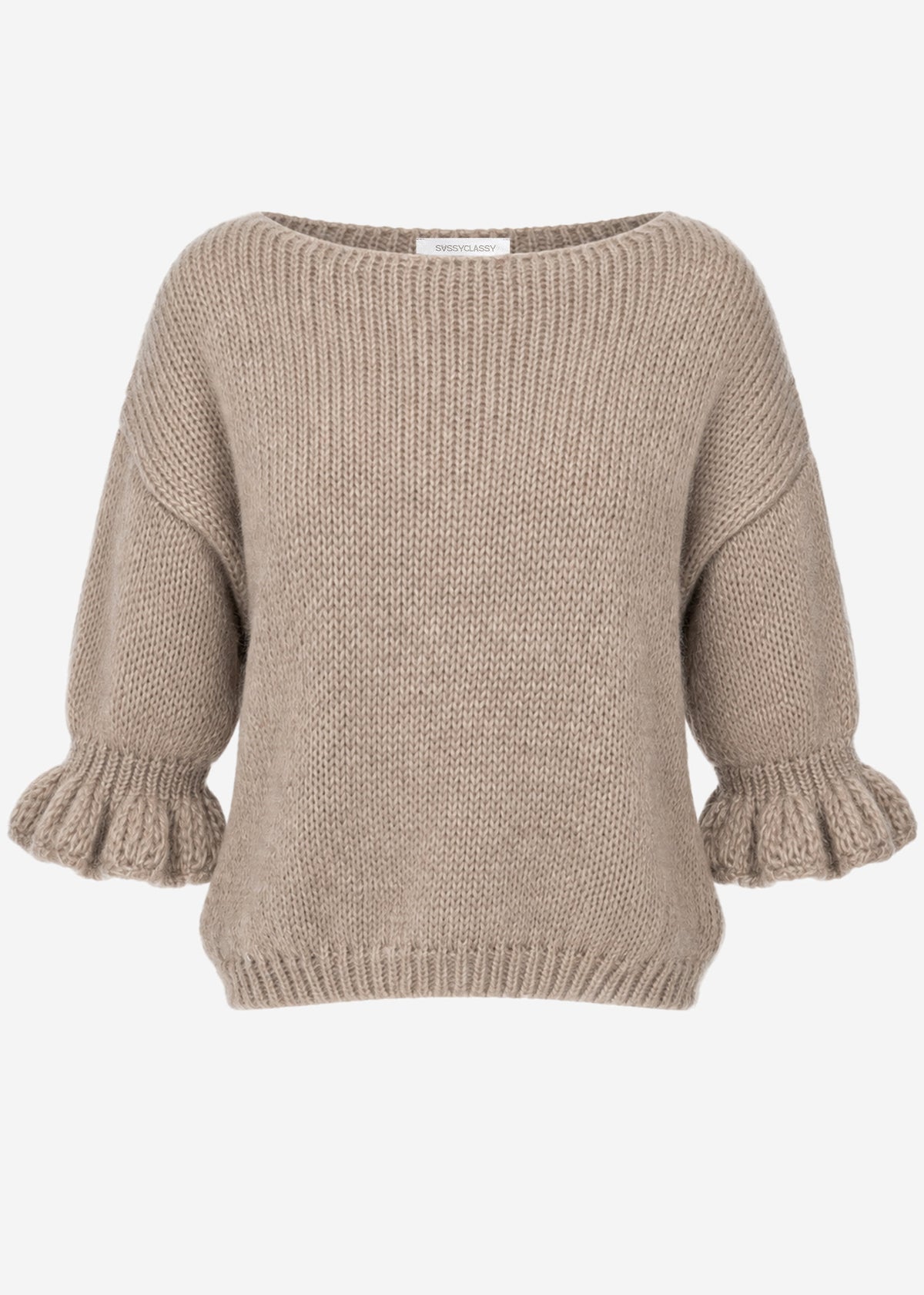 Boat neck jumper with 3/4 sleeves - taupe