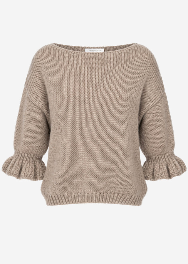 Boat neck jumper with three-quarter sleeves - taupe