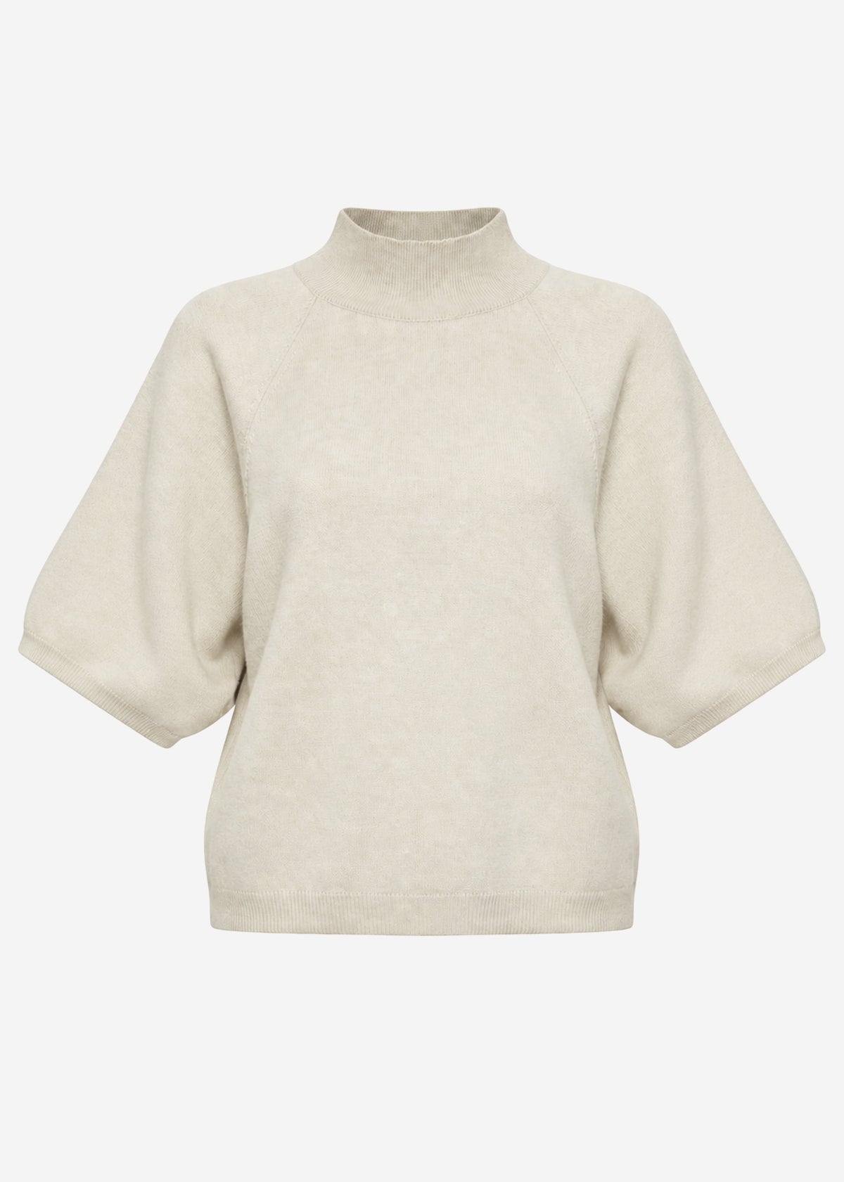 Short-sleeve knit jumper with wide raglan sleeves - greige