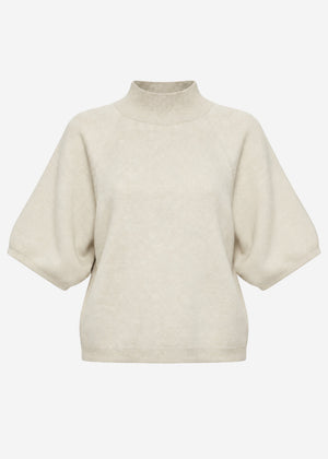 Short-sleeve knit jumper with wide raglan sleeves - greige