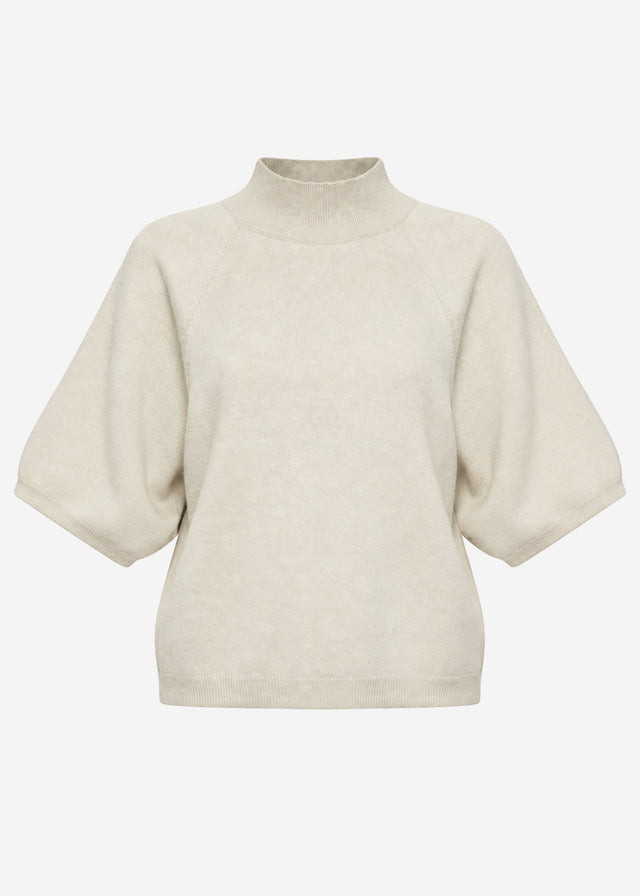 Short-sleeved knit jumper with wide raglan sleeves - greige