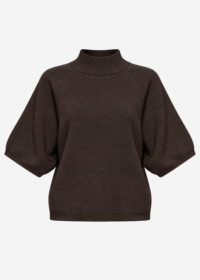 Short-sleeved knit jumper with wide raglan sleeves - brown