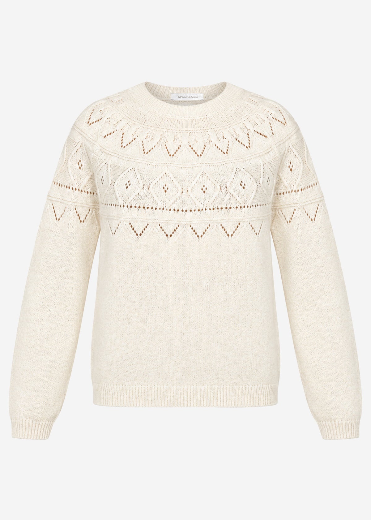 Strickpullover mit feinem Ajour-Norwegermuster- offwhite