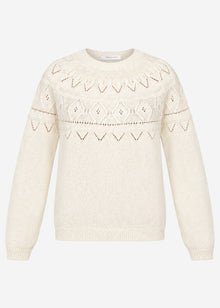 Strickpullover mit feinem Ajour-Norwegermuster- offwhite