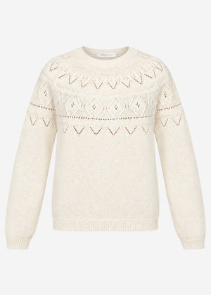 Strickpullover mit feinem Ajour-Norwegermuster- offwhite