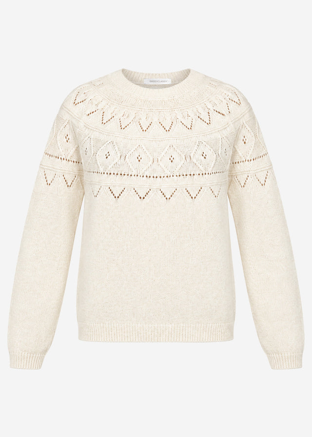 Knit jumper with fine openwork Fair Isle pattern - off-white