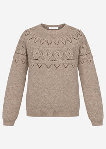 Strickpullover mit feinem Ajour-Norwegermuster- taupe