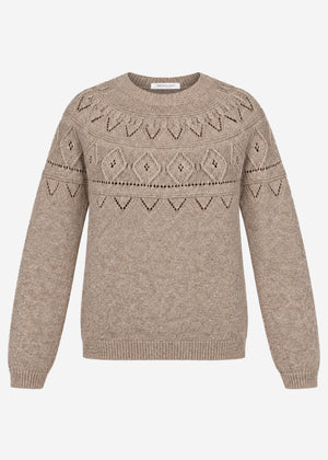 Strickpullover mit feinem Ajour-Norwegermuster- taupe