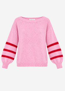 Kurzer Strickpullover mit gestreiften Ärmeln - rosa