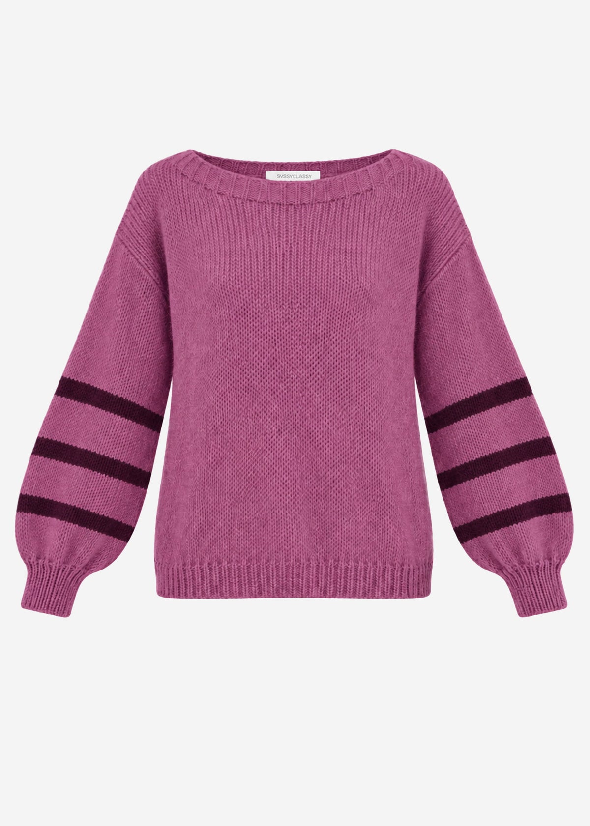 Kurzer Strickpullover mit gestreiften Ärmeln - beere