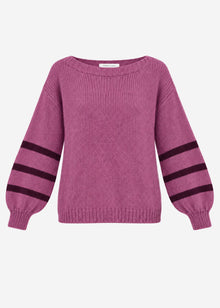Kurzer Strickpullover mit gestreiften Ärmeln - beere