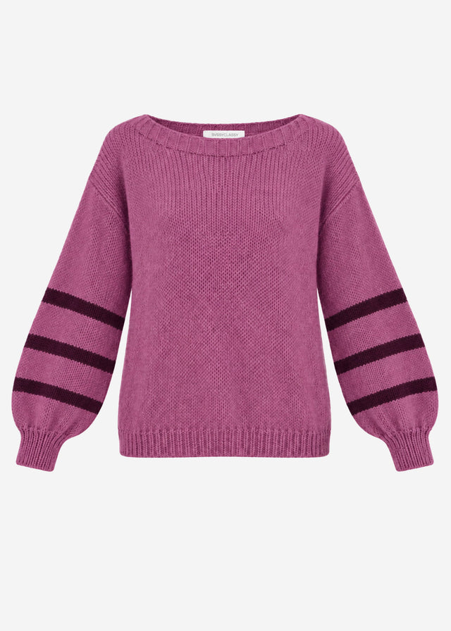 Kurzer Strickpullover mit gestreiften Ärmeln - beere