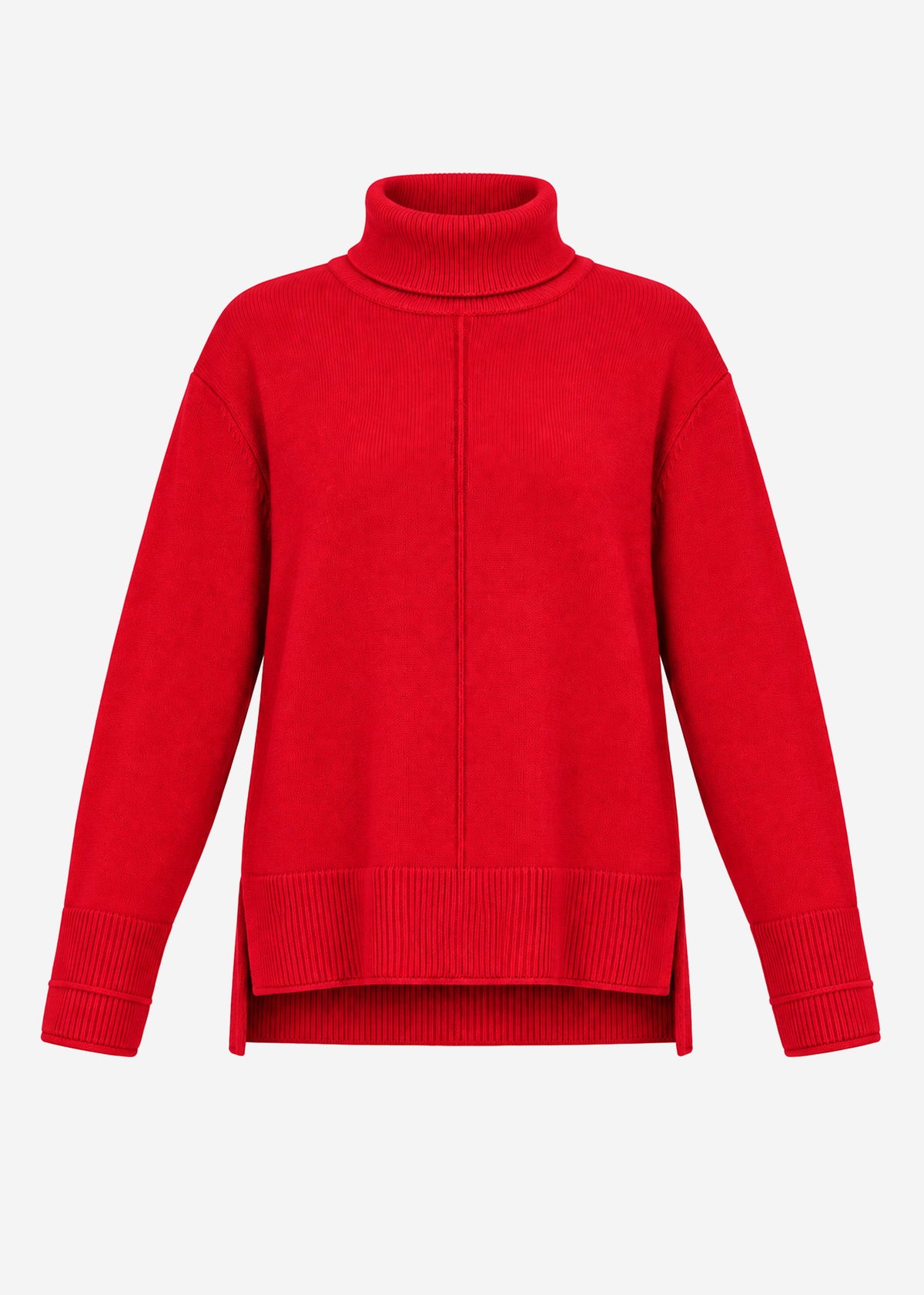 Rollkragenpullover mit Ziernaht - rot