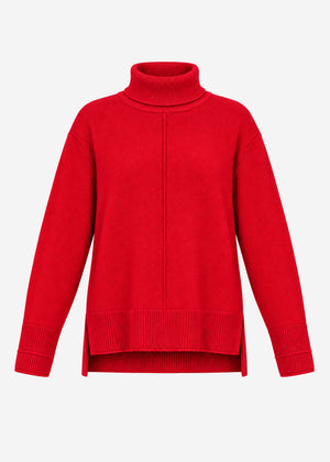 Rollkragenpullover mit Ziernaht - rot