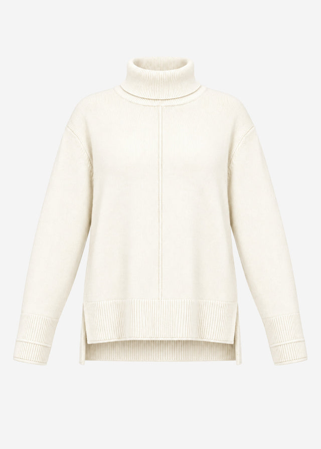 Rollkragenpullover mit Ziernaht - offwhite