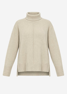 Rollkragenpullover mit Ziernaht - taupe