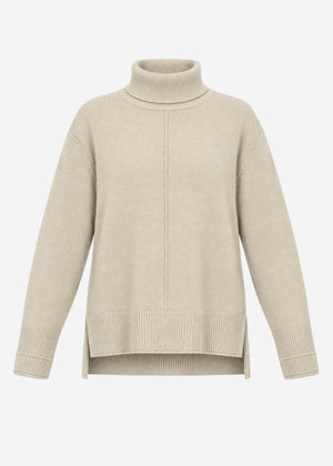 Rollkragenpullover mit Ziernaht - taupe