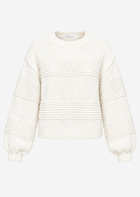 Strickpullover mit Strukturstreifen - offwhite