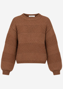 Knit jumper with textured stripes - camel