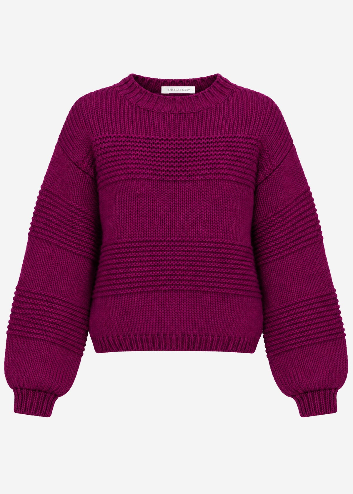Strickpullover mit Strukturstreifen - plum