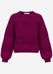 Knit jumper with textured stripes - plum