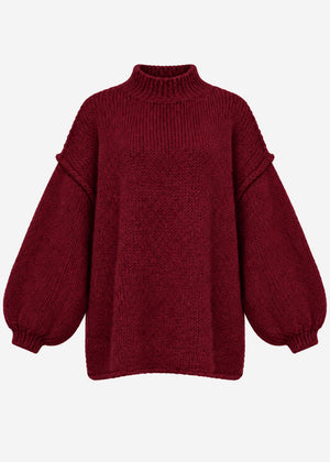 Oversized Grobstrickpullover - burgundy