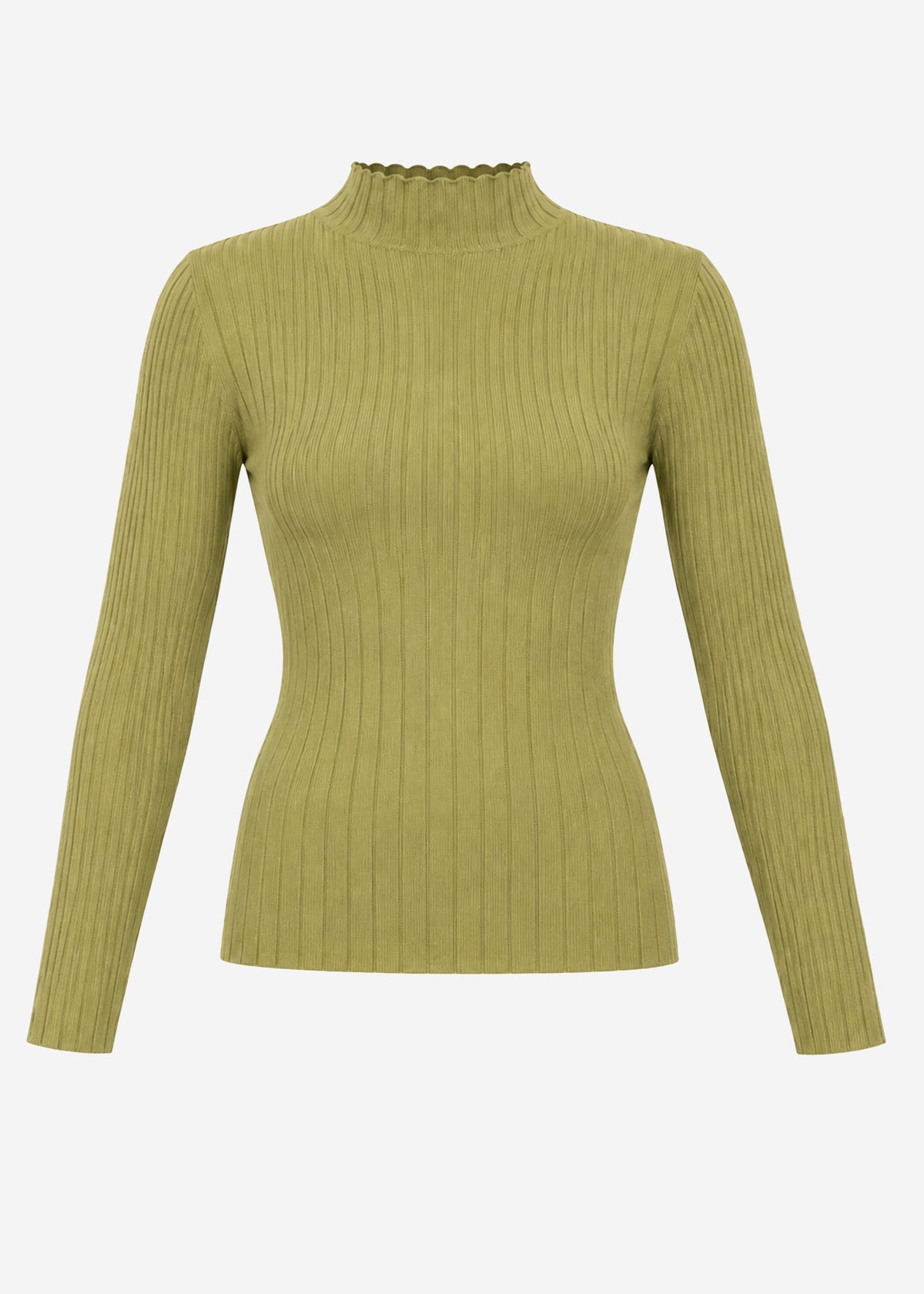 Ribbed knit top with funnel neck - olive green