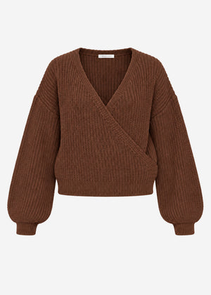 Pullover mit Wickeloptik - braun