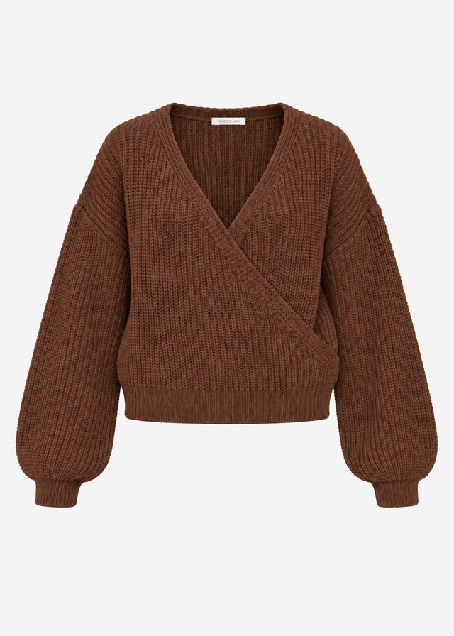 Pullover mit Wickeloptik - braun