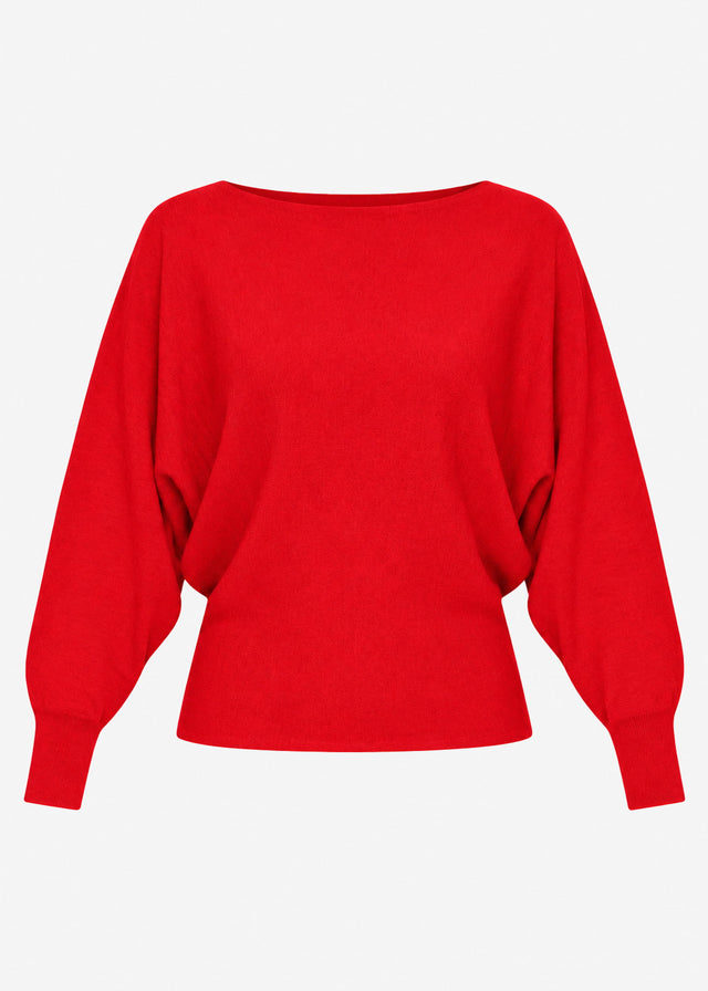 Feinstrickpullover mit Fledermausärmel - rot