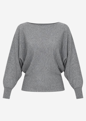 Feinstrickpullover mit Fledermausärmel - grau
