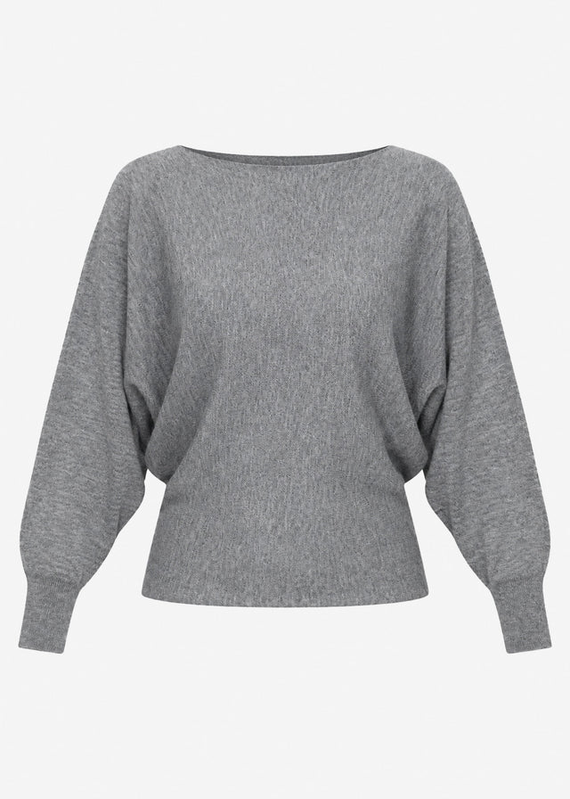 Feinstrickpullover mit Fledermausärmel - grau