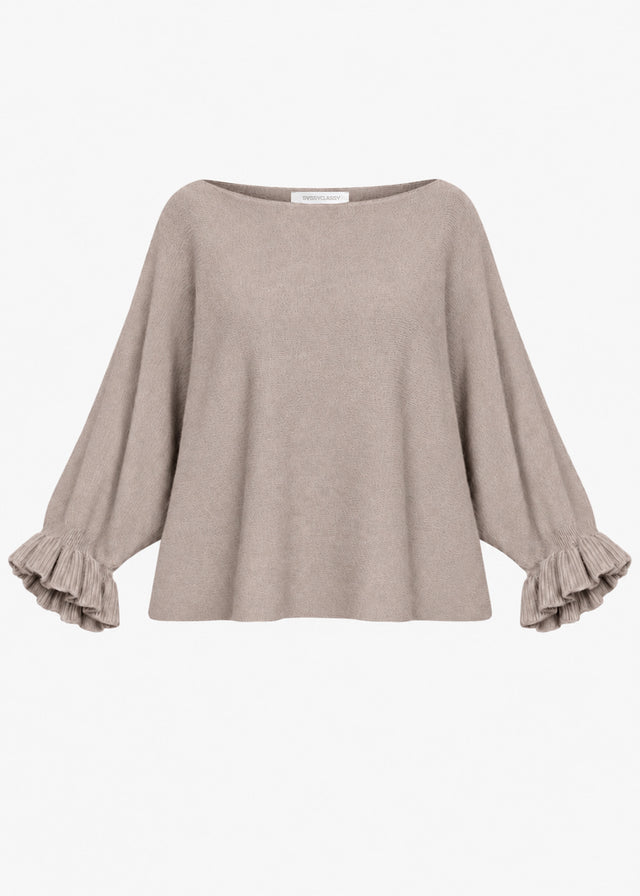Oversize Pullover mit U-Boot Ausschnitt - taupe
