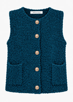Bouclé waistcoat with pockets - petrol