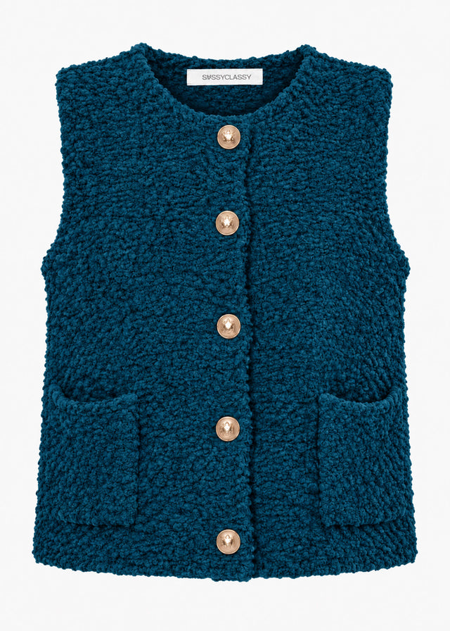 Bouclé waistcoat with pockets - petrol