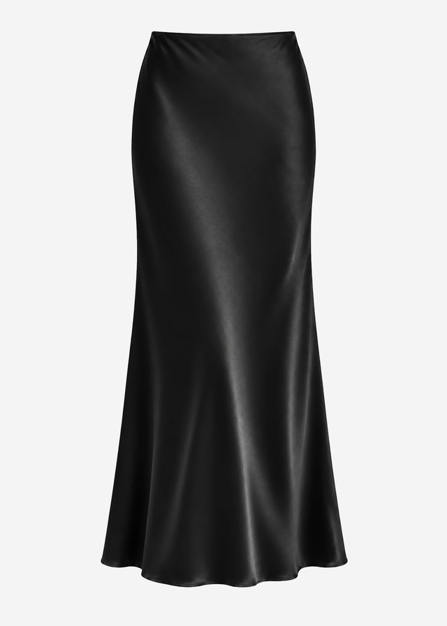 Flowing satin skirt - black