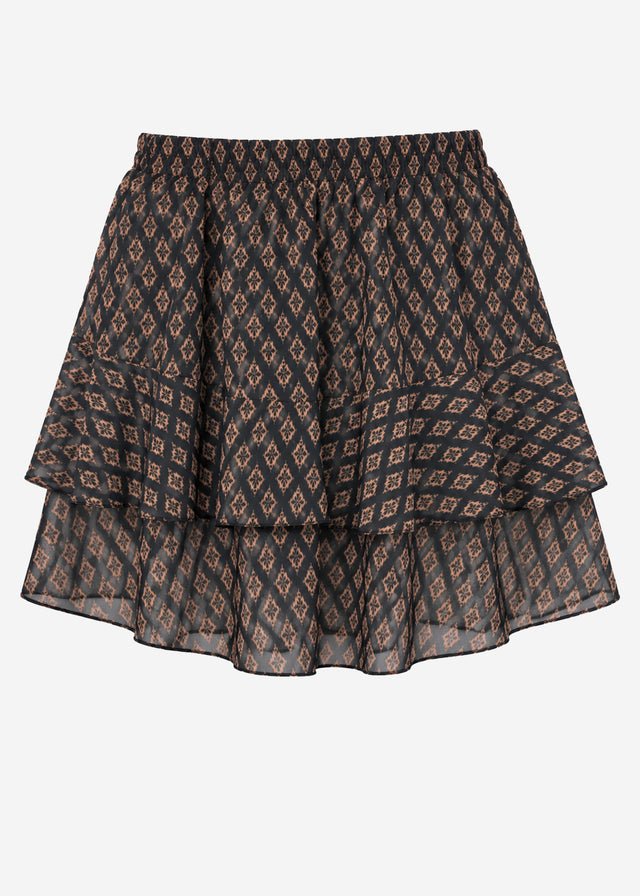 Short flounce skirt with geometric pattern - black-brown