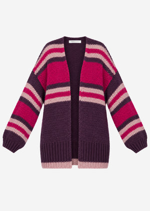 Oversize Strickjacke mit Streifen - plum