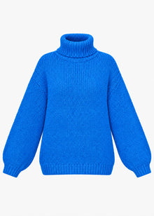 Oversize Rollkragenpullover - blau