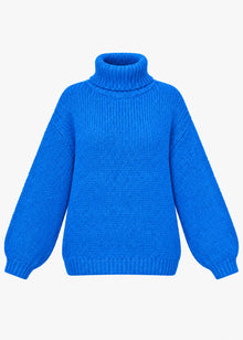 Oversize Rollkragenpullover - blau