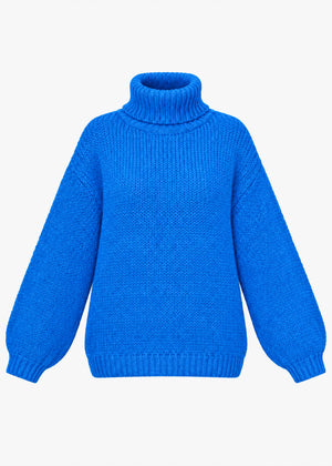 Oversize Rollkragenpullover - blau