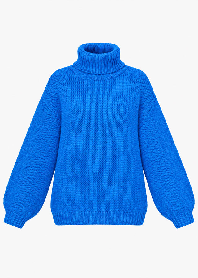 Oversize Rollkragenpullover - blau