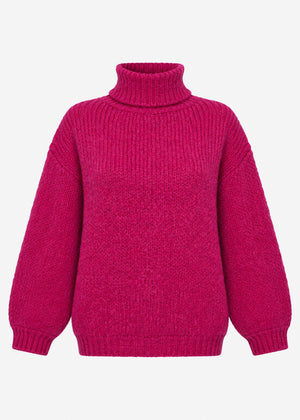 Oversize Rollkragenpullover - beere