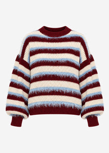Gestreifter Oversize Pullover - burgundy-beige