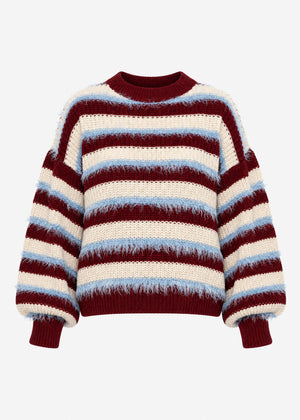 Gestreifter Oversize Pullover - burgundy-beige