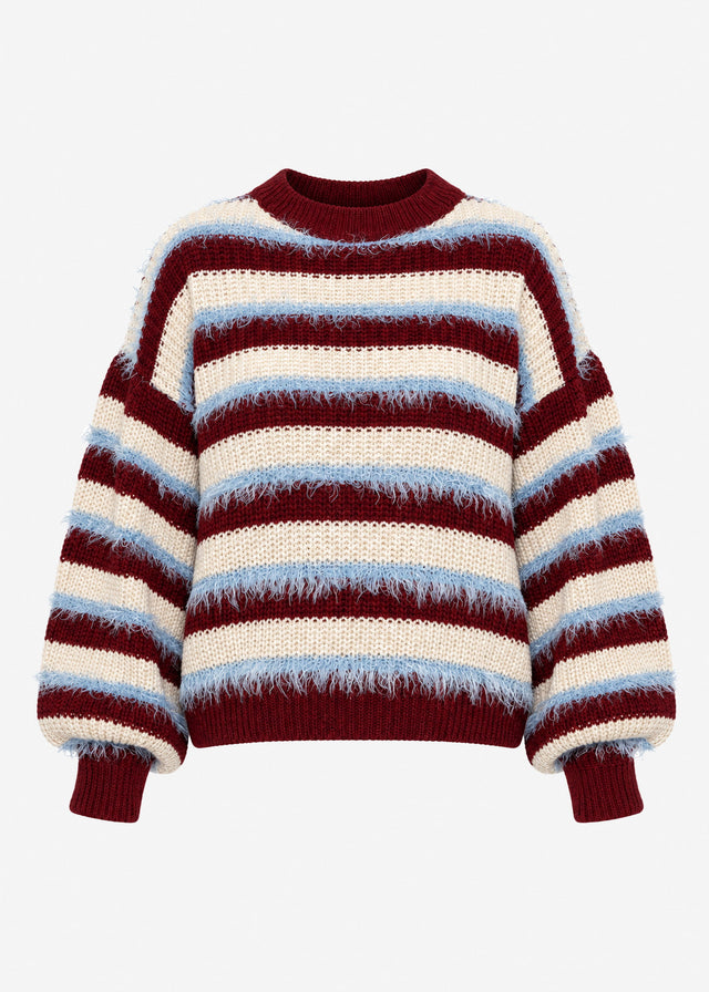 Gestreifter Oversize Pullover - burgundy-beige