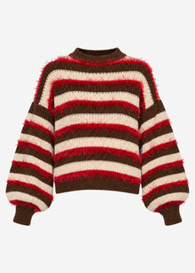 Gestreifter Oversize Pullover - braun-beige