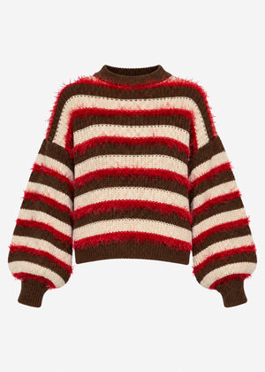 Gestreifter Oversize Pullover - braun-beige