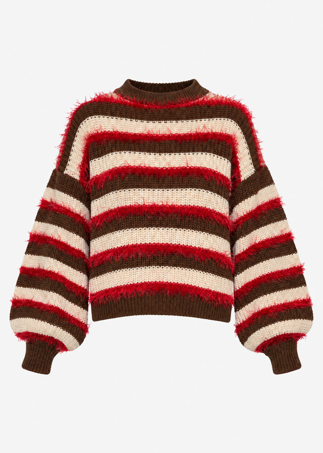 Gestreifter Oversize Pullover - braun-beige