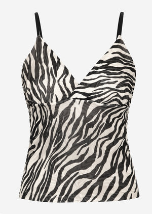 Mesh-Top mit Zebra-Muster - schwarz-weiß